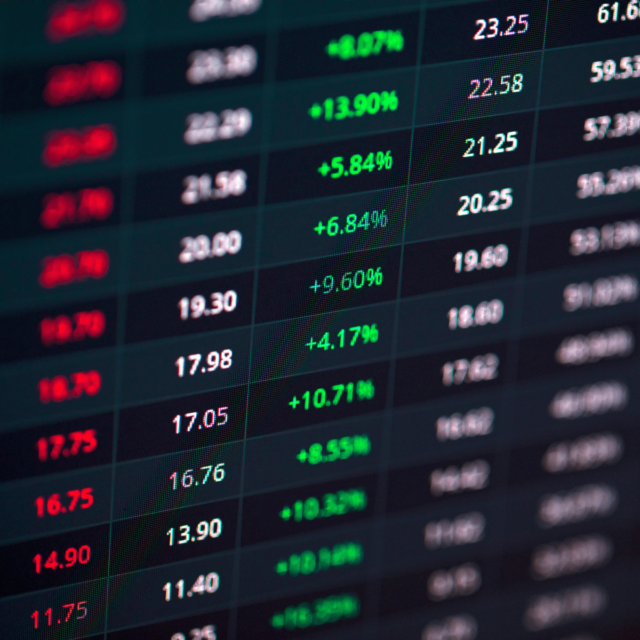Image of stock market data on a digital screen