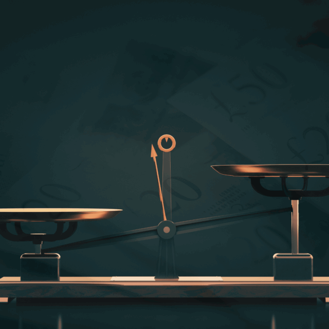 Image of scales out of balance to signify the £41.2bn deficit.